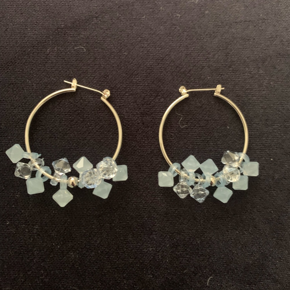 Blue and silver hoop earrings (NOT STERLING SILVER)